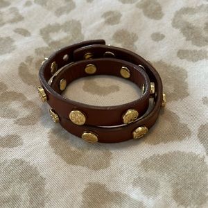 Tory Burch Double Tour Cognac/Gold Leather Bracelet